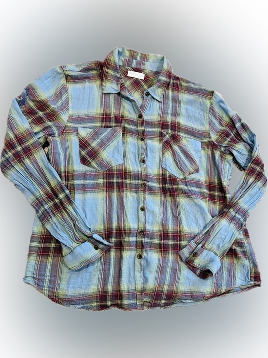 Maurices Tops - Maurices Light Blue & Burgundy Plaid Button-Down Shirt
